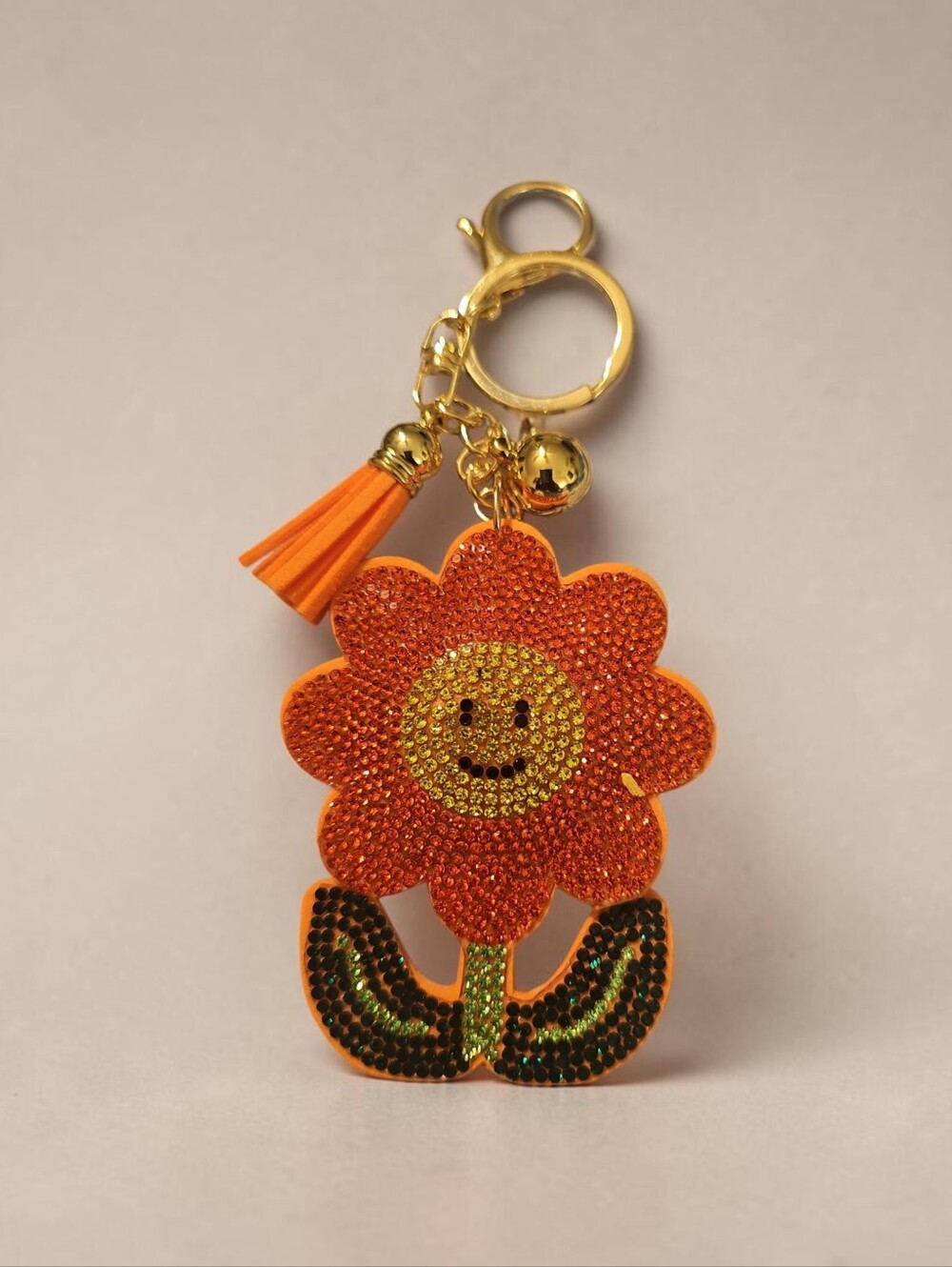 Sassified Boutique Nwt Orange Sparkle Flower Keychain Charm with Tassel